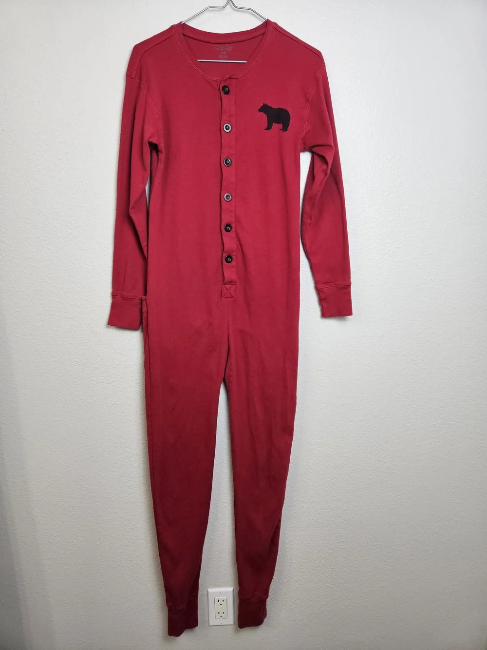 Wild & Cozy Women's Red Long-Sleeve Long John Pajamas XS Bear Bum